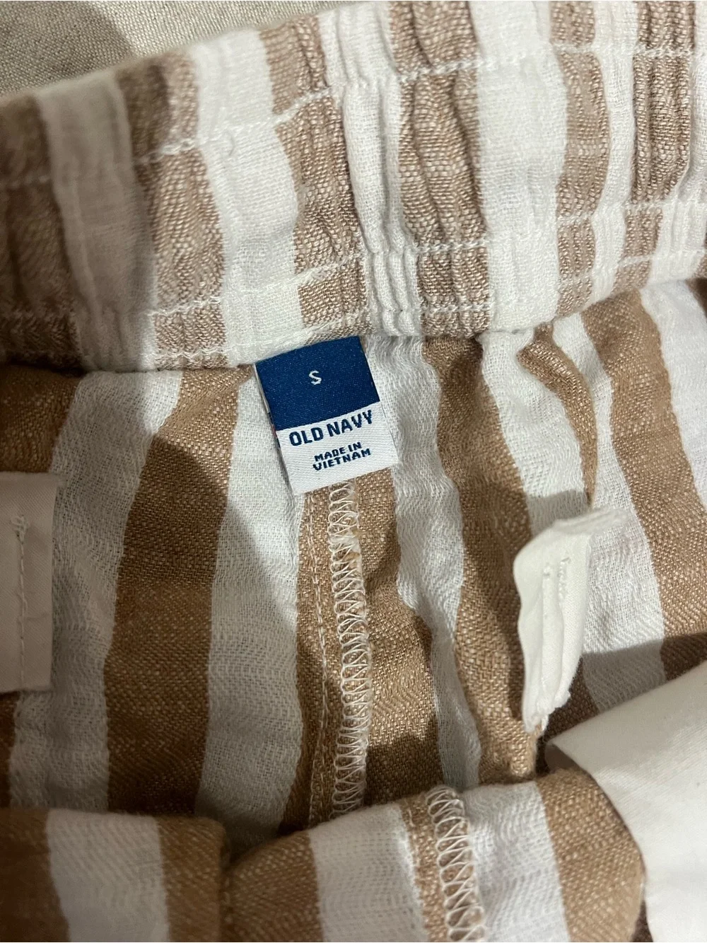 Old Navy Women's Linen Blend Striped Shorts Sz Small Tan White Elastic Waist